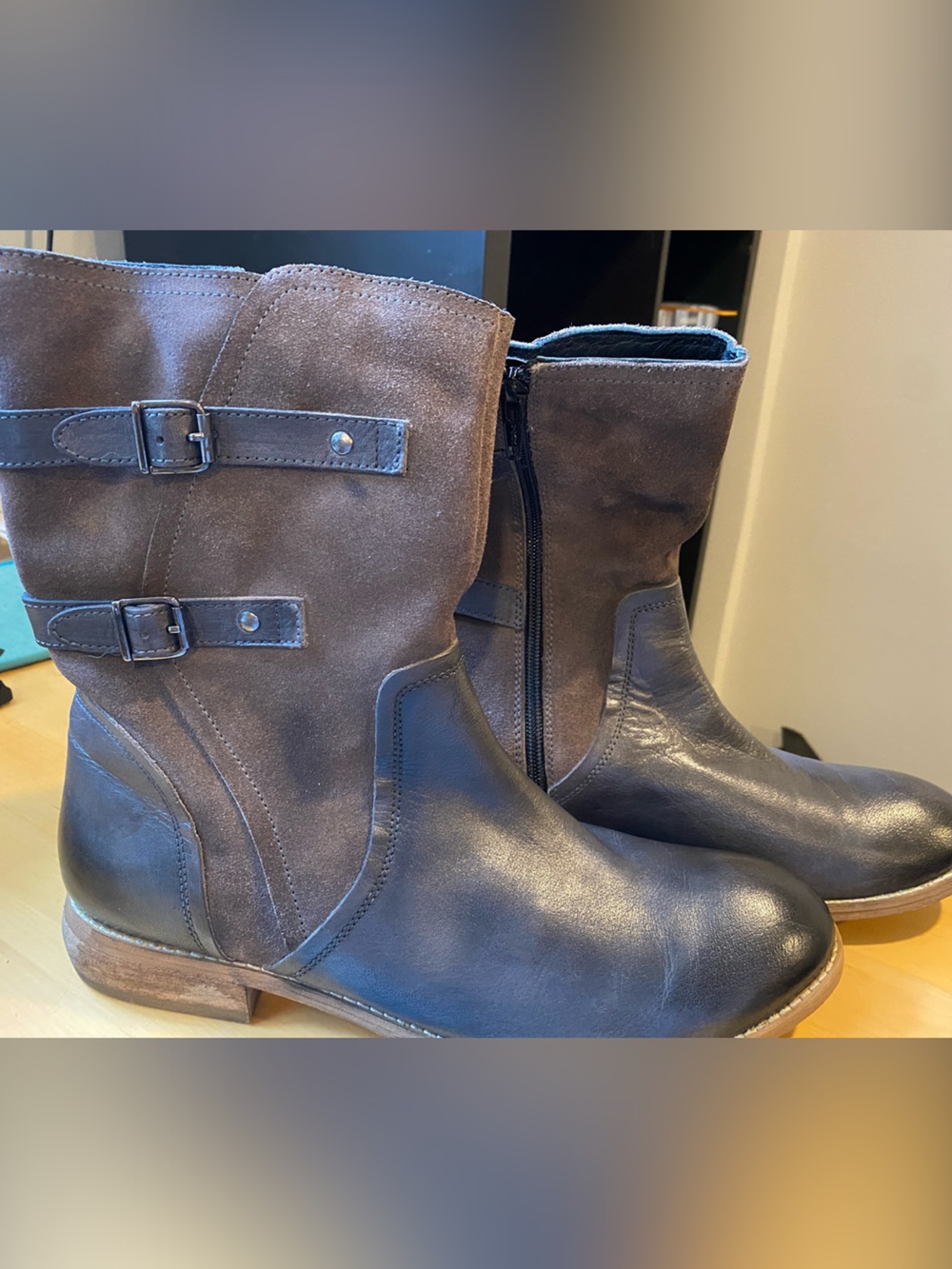 Woman ROAN Suze Brown burnished leather ankle boots side zip size 11
